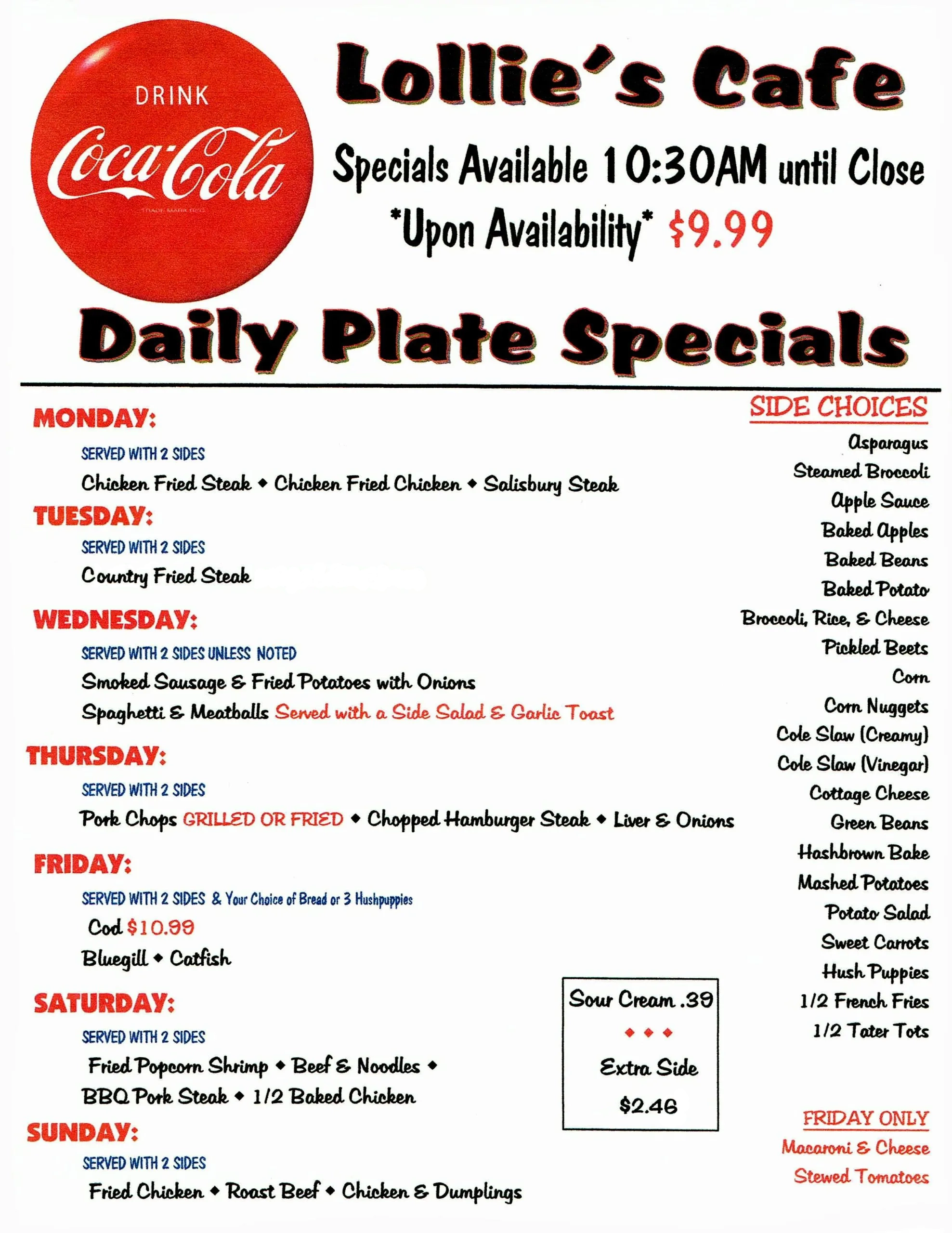 Lunch Restaurants Sparta IL Diners Daily Specials